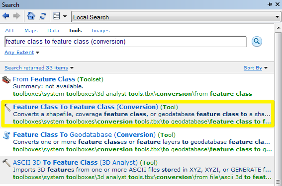Search for Feature class to Feature class tool 